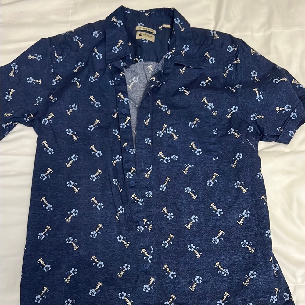 Haggar Blue Casual Button Down Shirt with Tropical Print